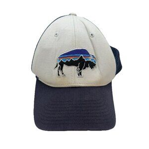 VTG Patagonia Fitz Roy Bison Buffalo Mesh Trucker Snapback Hat Blue White Logo